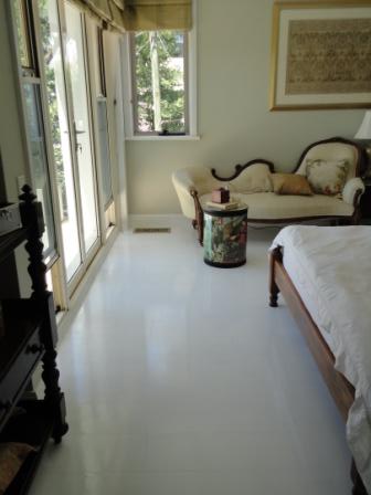 white floor painted gloss white veneer before after